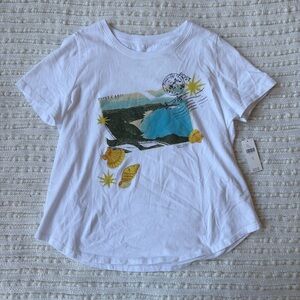 NWT Anthropologie Maeve Postcard White Graphic Short Sleeve Tee Shirt Size Small